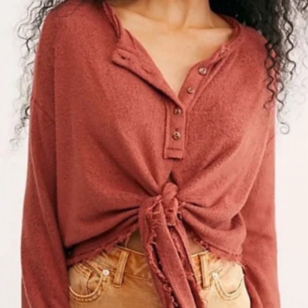 Free people Emma’s Henley tie front long sleeve blouse oversized size small